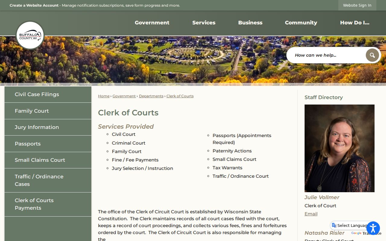 Buffalo County criminal court cases Clerk of Courts page