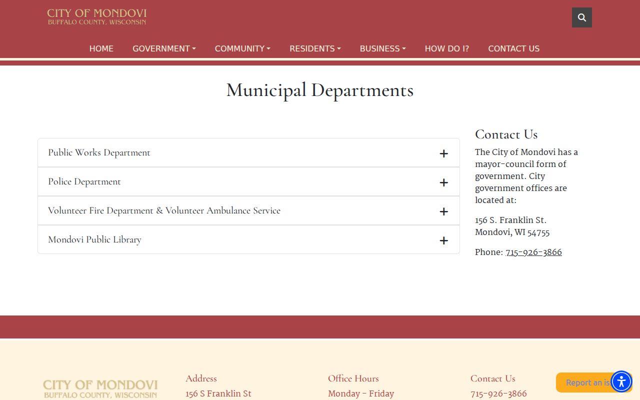 Mondovi Police Department criminal records contact page